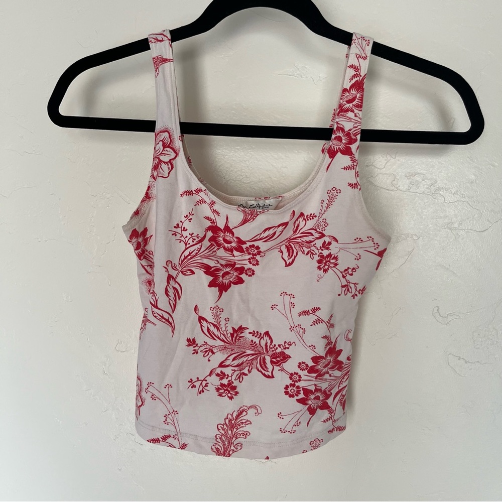 Miss Selfridge Cropped Red Floral Top - Size 6/Small